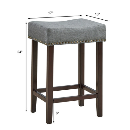 Set of 2 Nailhead Saddle Bar Stools 24 Inch Height