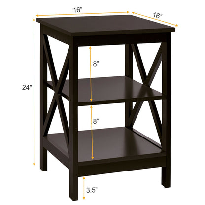 3-Tier Nightstand End Table with X Design Storage