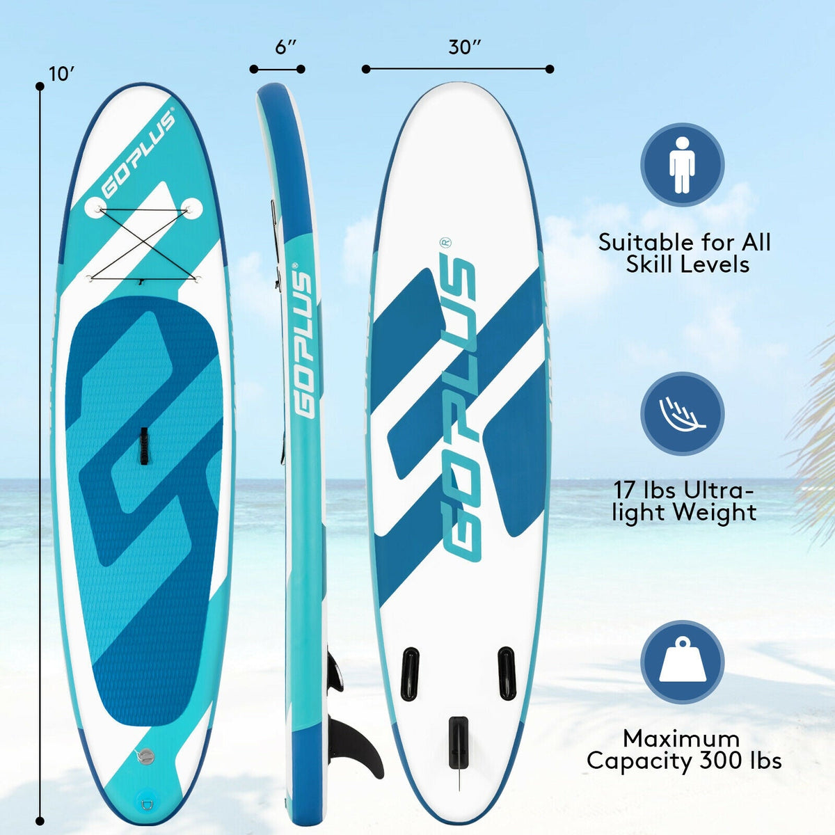 10 Feet Inflatable Stand Up Paddle Board 6 Inch Thick with Accessory Pack