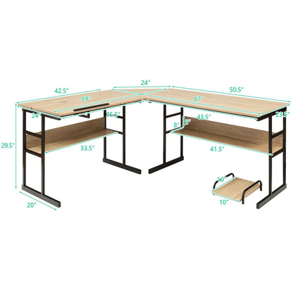 L-Shaped Computer Desk with Tiltable Tabletop