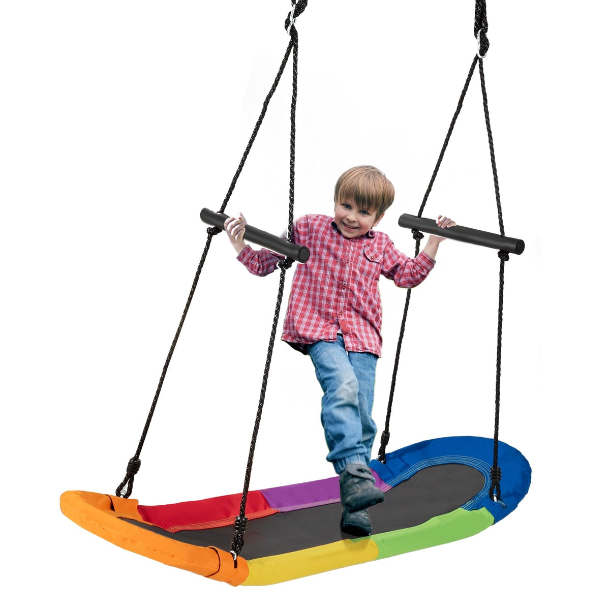 Saucer Tree Swing Surf Kids Outdoor Adjustable Oval Platform Set with Handle-Color