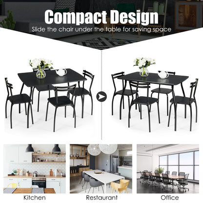 5 Pieces Dining Table Set with 4 Chairs and Backrests