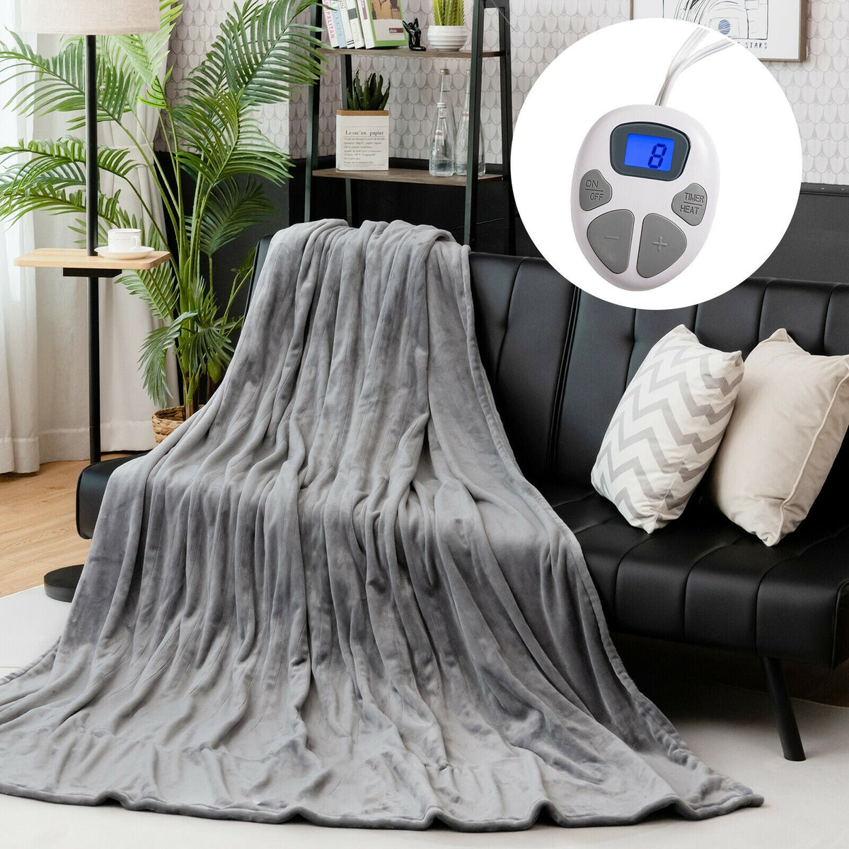 62 x 84 Inch Flannel Heated Electric Blanket with 10 Heating Levels-Gray