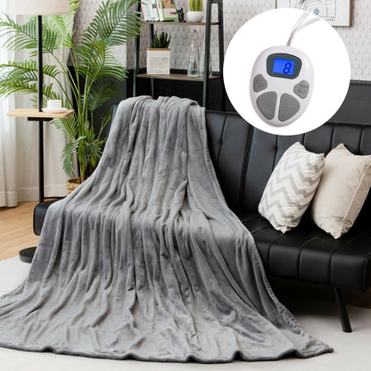 62 x 84 Inch Flannel Heated Electric Blanket with 10 Heating Levels-Gray