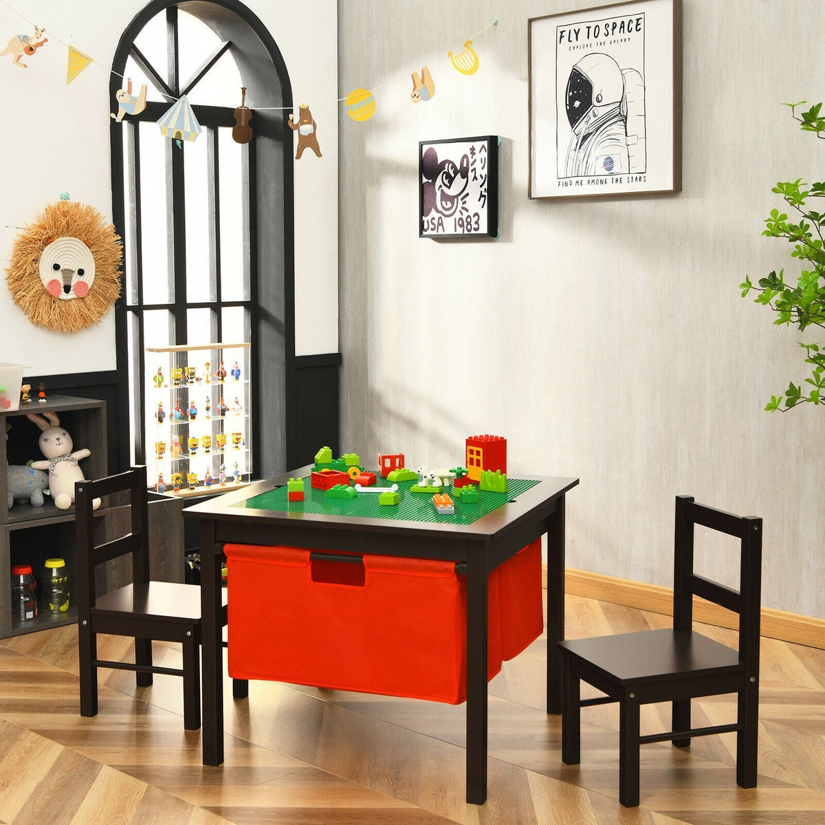 2-in-1 Kids Activity Table and 2 Chairs Set with Storage Building Block Table