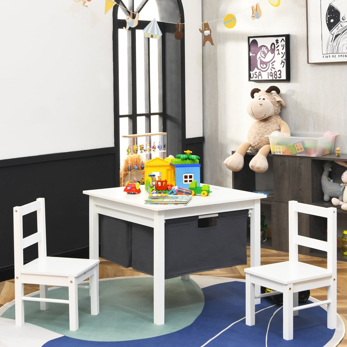 2-in-1 Kids Activity Table and 2 Chairs Set with Storage Building Block Table