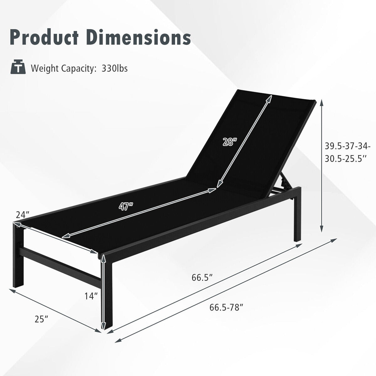 6-Position Chaise Lounge Chairs with Rustproof Aluminium Frame