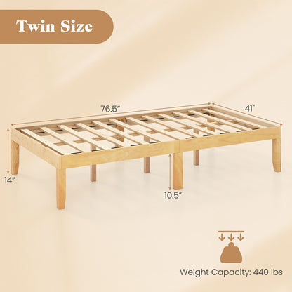 14 Inch Twin Wood Platform Bed Frame with Wooden Slats Support