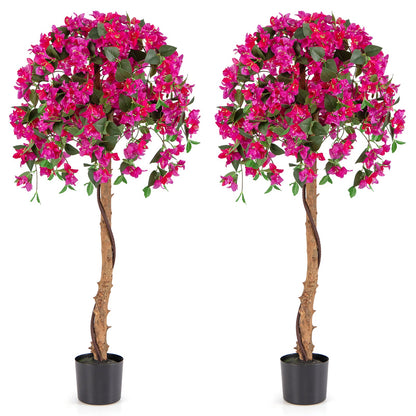 Set of 2 4.5 Feet Artificial Azalea Tree with Cement Pot-Red