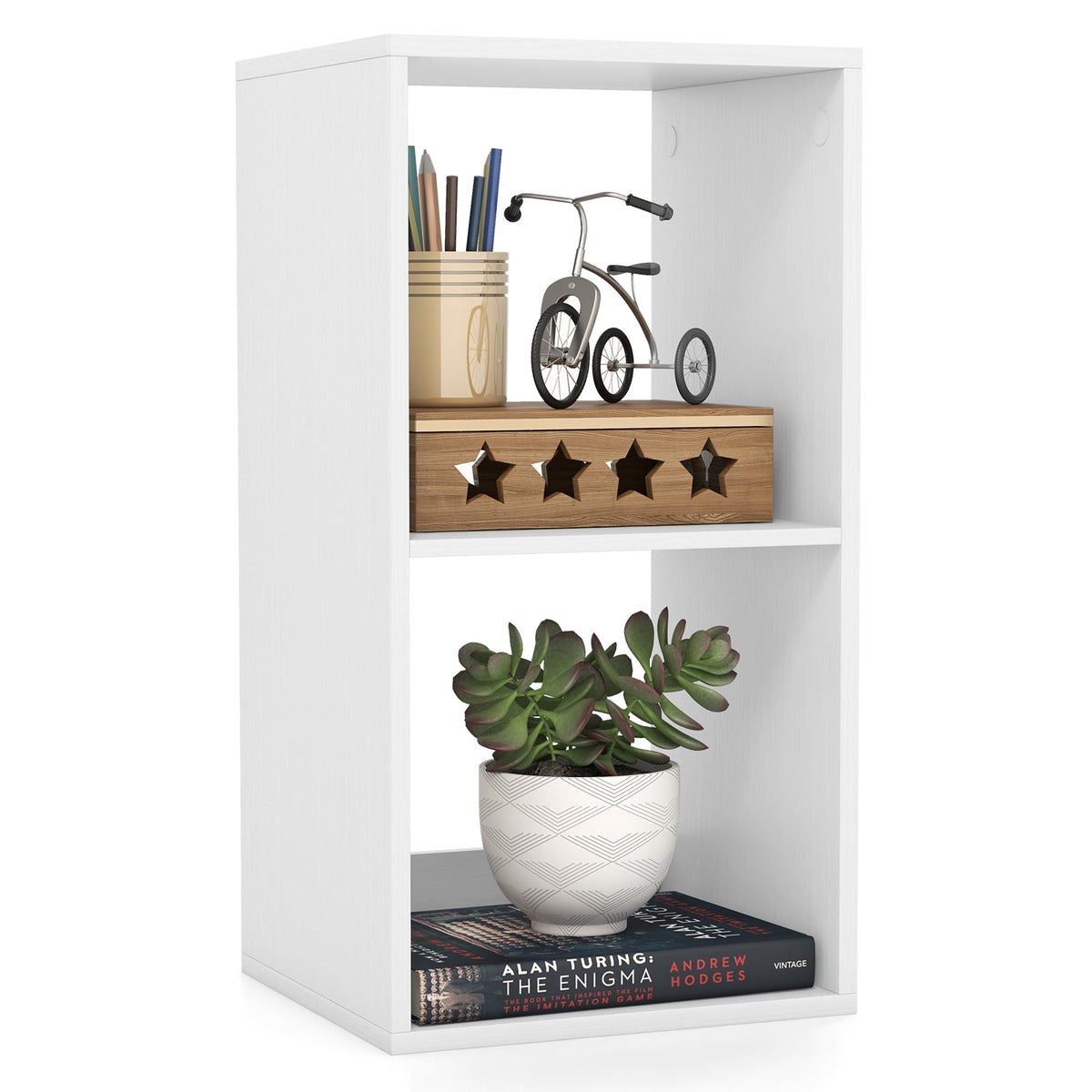 2 Cube Bookshelf with Back Guardrail for Living Room Bedroom