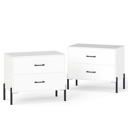 2-Drawer Dresser Modern Wooden Nightstand Set of 2-White