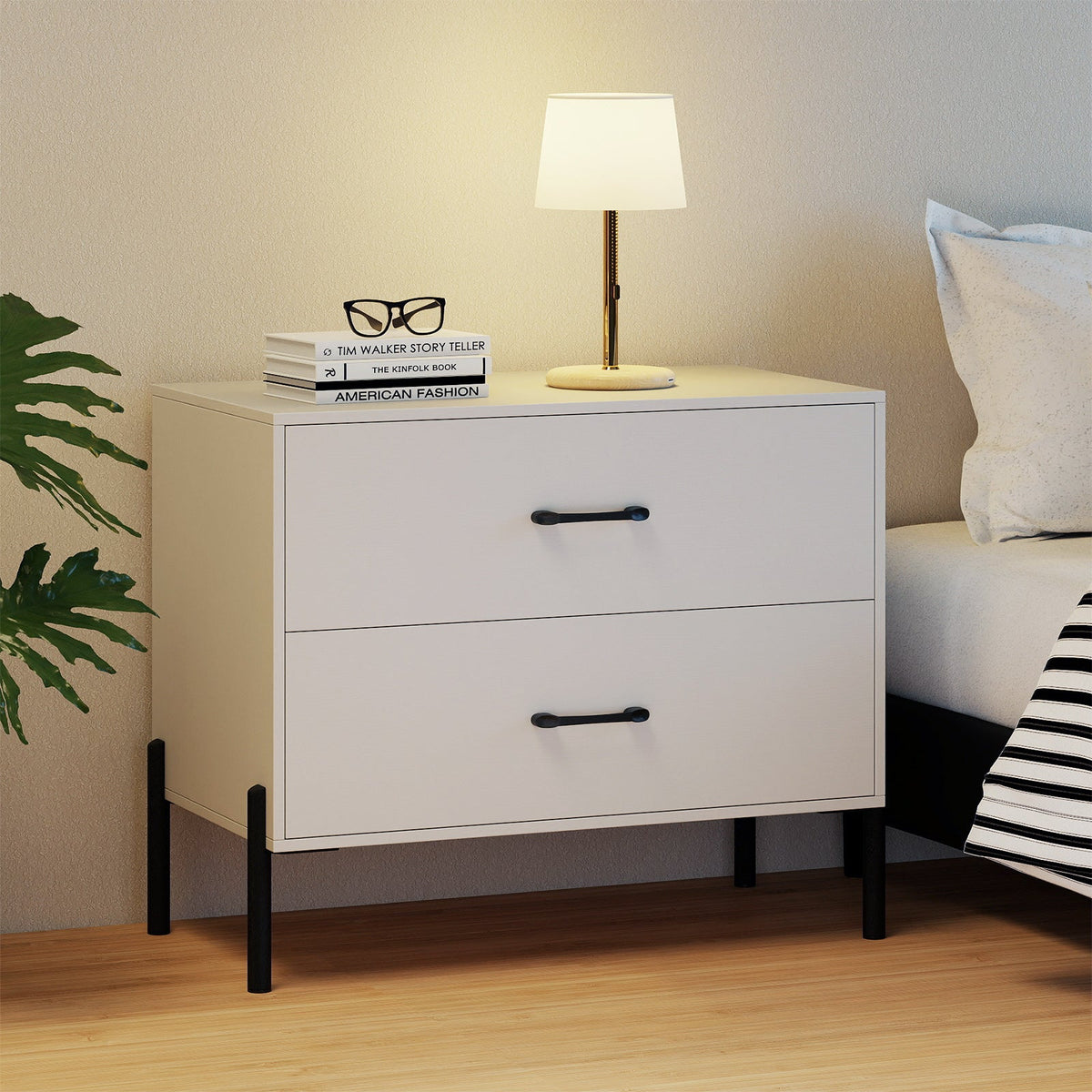 2-Drawer Dresser Modern Wooden Nightstand Set of 2-White