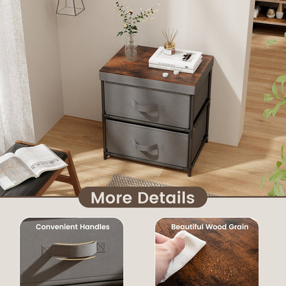 2-Drawer Nightstand with Removable Fabric Bins and Pull Handles
