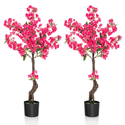 2 Pack 41 Inch Artificial Plum Blossom Tree Fake Floral Plant with 92 Flowers-Red