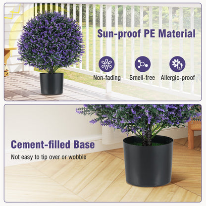 2 Pack Artificial Lavender Topiary Ball Tree Faux Shrub Bushes with Flowers-Purple