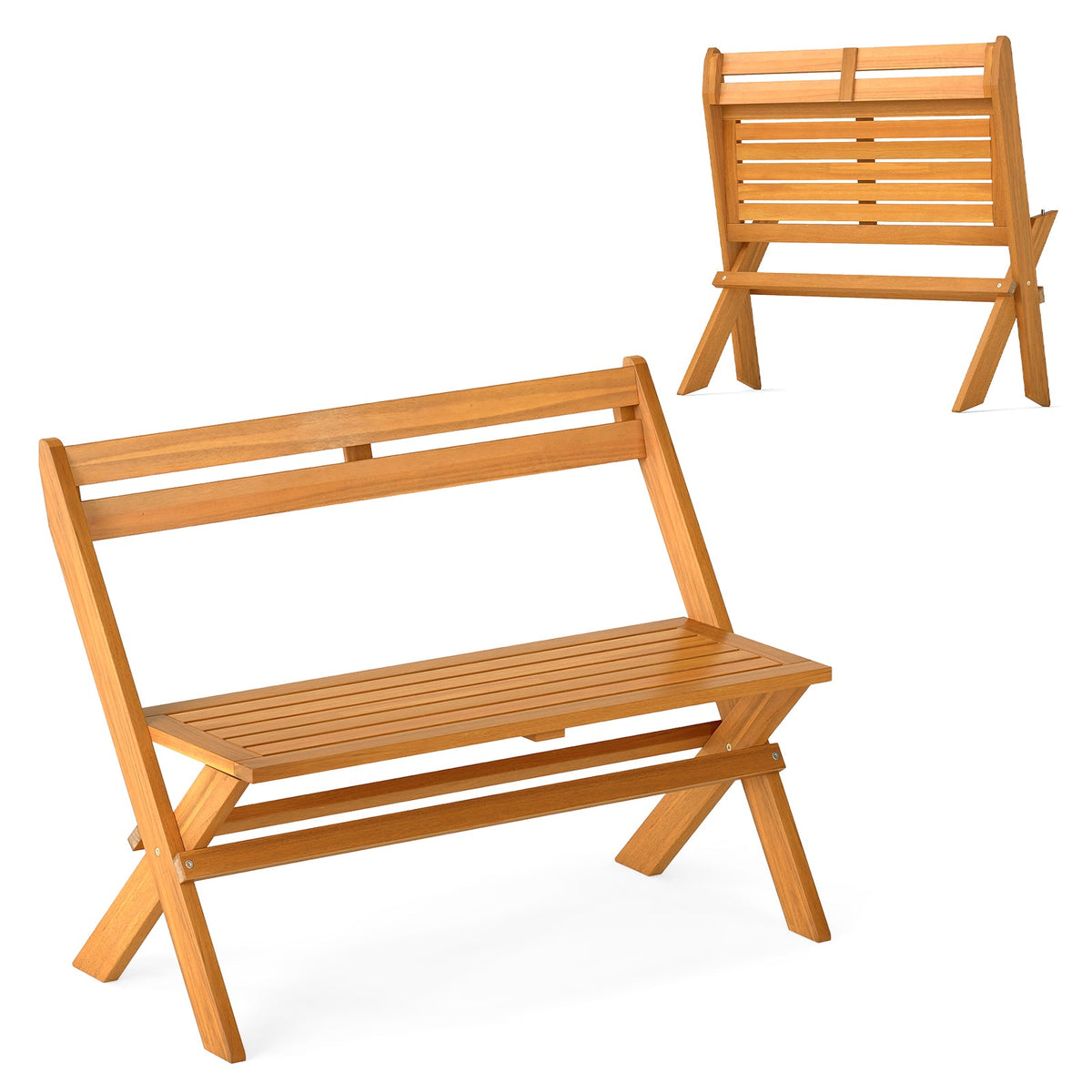 2-Person Acacia Wood Patio Garden Bench with 800 lbs Capacity