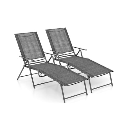 2 Piece Patio Folding Chaise Lounge Chairs Recliner with 6-Level Backrest