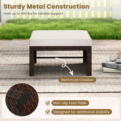 Multipurpose Outdoor 2 Pieces Patio PE Rattan Ottomans Footstool