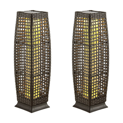 2 Pieces Solar-Powered Square Wicker Floor Lamps with Auto LED Light