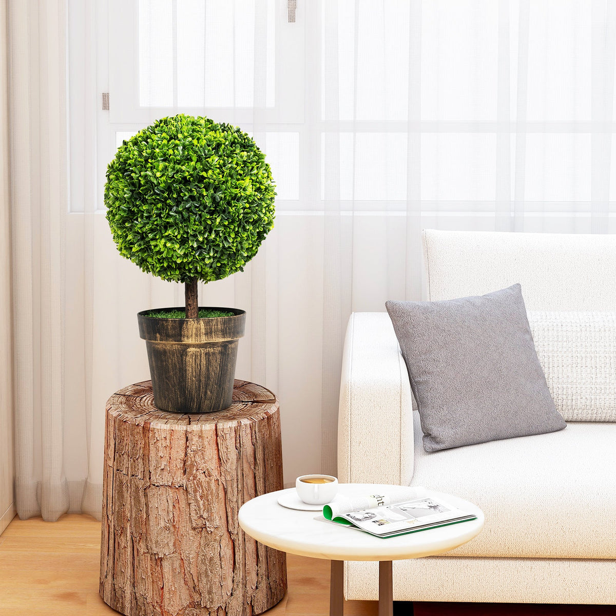 Artificial Ball Tree set of 2 with Natural Look and Water Resistance