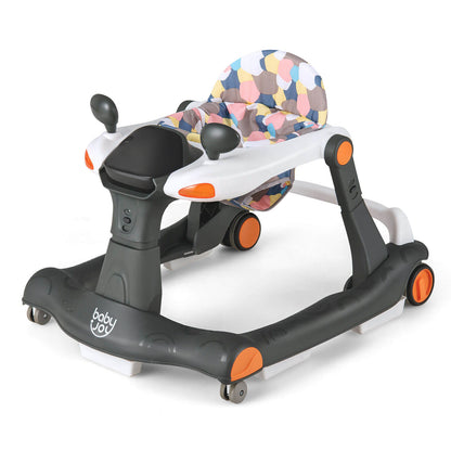 2-in-1 Foldable Activity Push Walker with Adjustable Height-Dark Gray