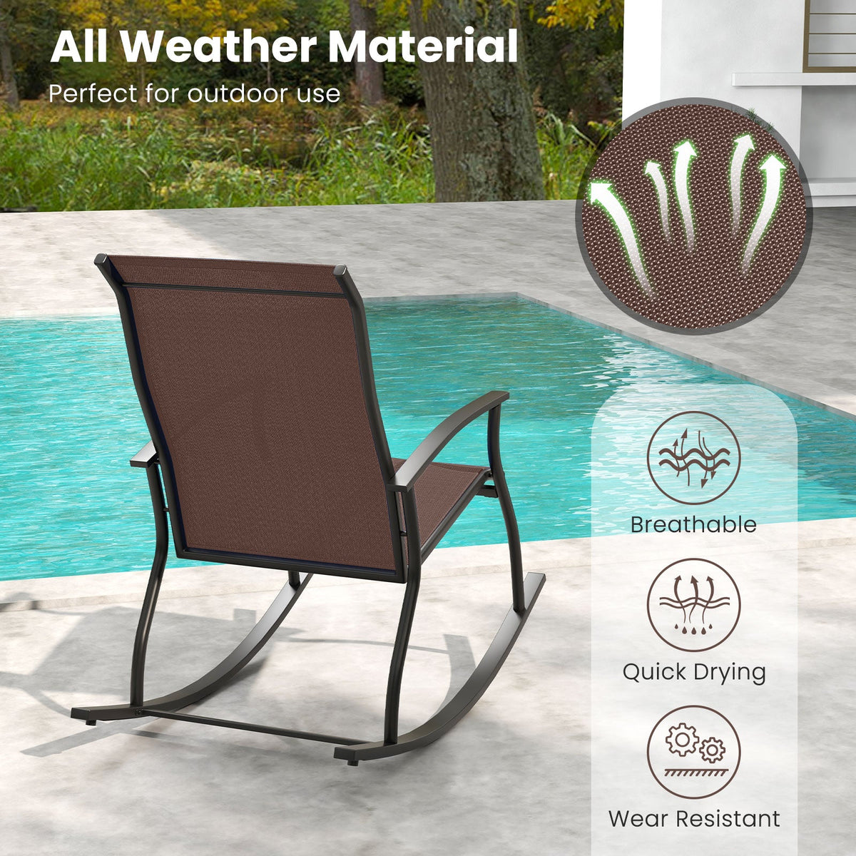 2 Pieces Outdoor Rocking Chairs with Breathable Backrest