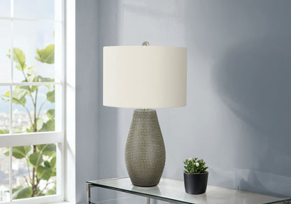 Contemporary Gray Resin Table Lamp with Ivory Drum Shade