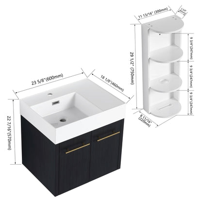 Modern Wall Mounted Bathroom Vanity with Resin Sink - Black