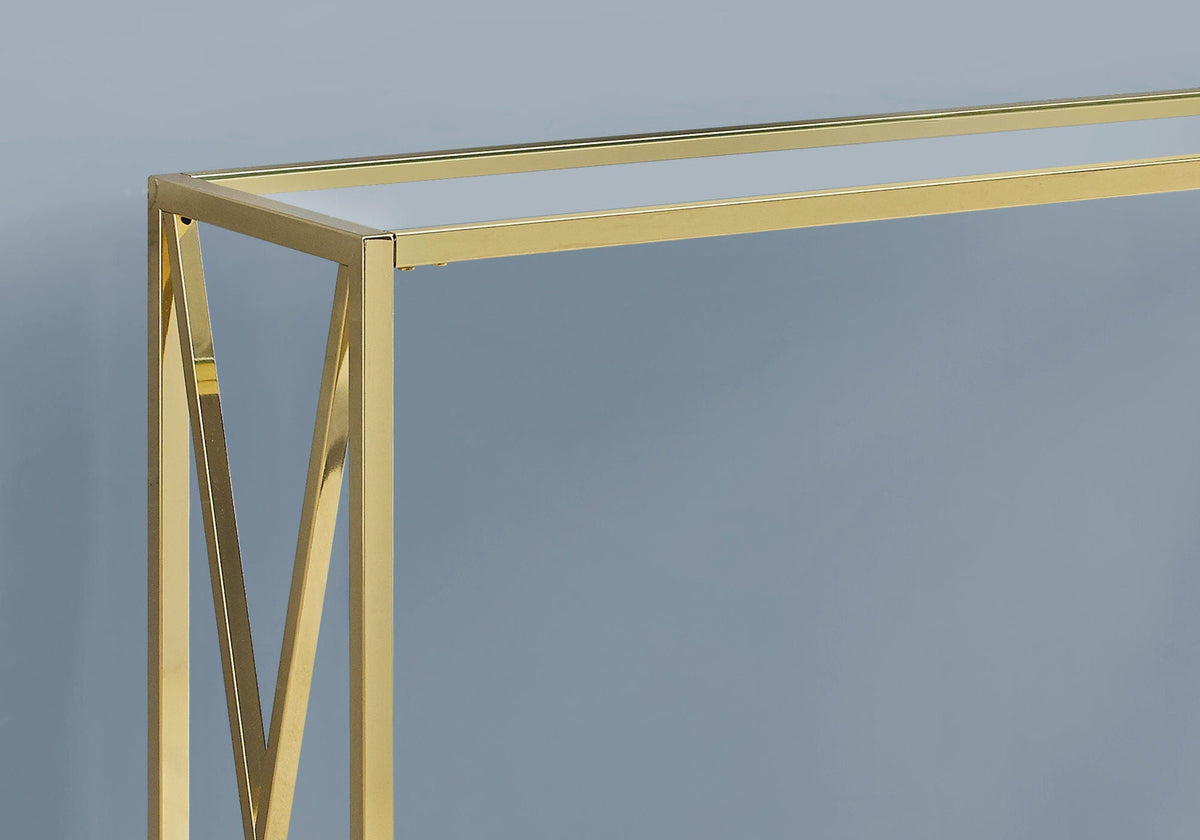 Gold Accent Console Table with Glass Top - Modern Entryway