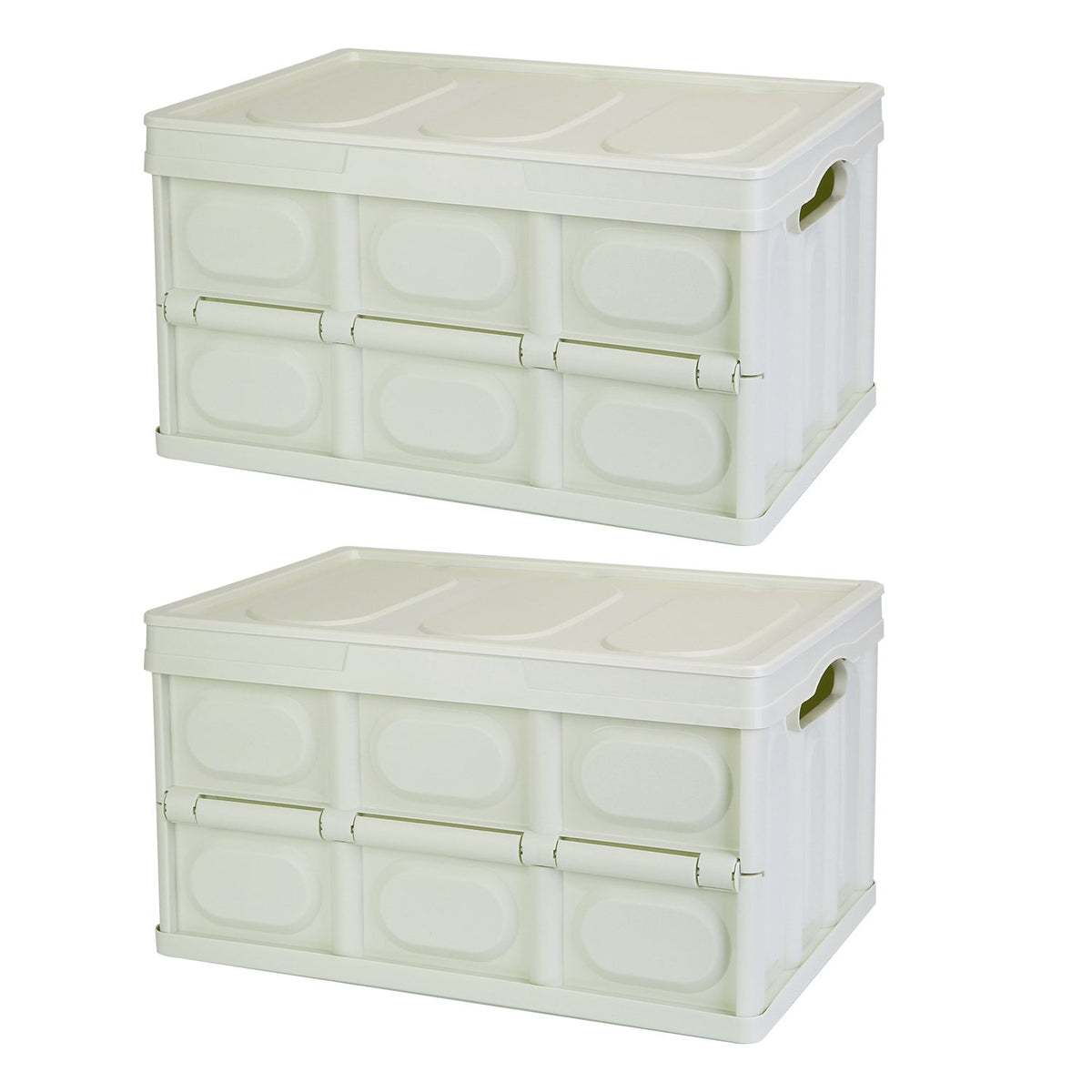 2Pcs 56L Collapsible Storage Bins With Dustproof Lid Waterproof Interior Bag Handle Stackable Storage Box Container Utility Organizer Crate For Campin