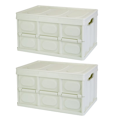 2Pcs 56L Collapsible Storage Bins With Dustproof Lid Waterproof Interior Bag Handle Stackable Storage Box Container Utility Organizer Crate For Campin