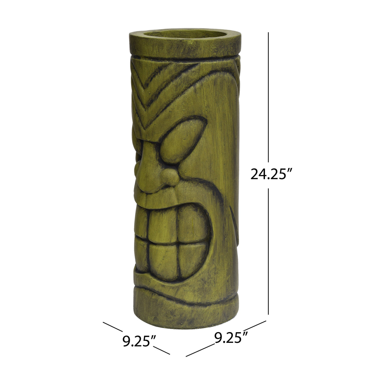 Stone Statue Urn Planter with Tiki Face Design - Antique Green