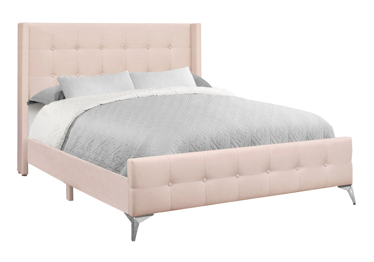 Queen Size Upholstered Bed with Tufted Headboard - Pink