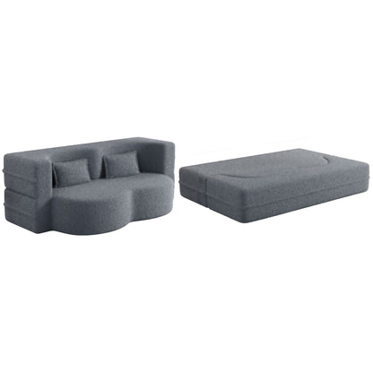 Modern Floor Futon Sofa Bed with Teddy Fabric and Two Pillows - Multiple Colors