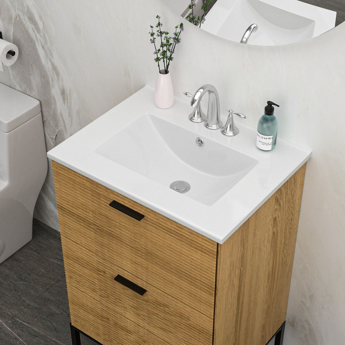 Rectangular Single Vanity Top with 3 Faucet Holes - White