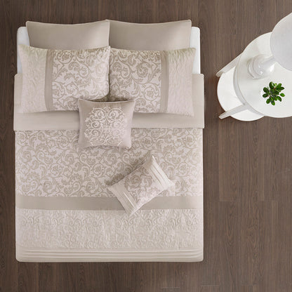 Embroidered 8 Piece Comforter Set with Hypoallergenic Fill - Neutral King
