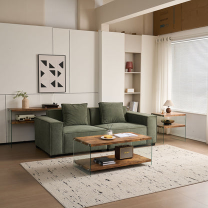 Light Brown Side Table with Tempered Glass Top - Fully Assembled