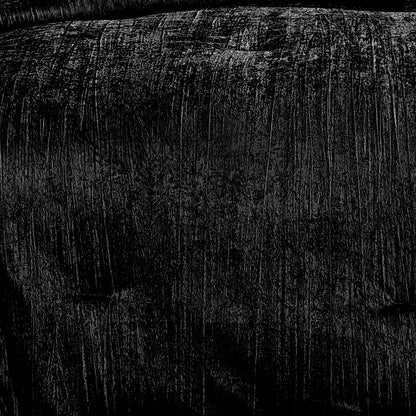 Black Crinkle Velvet Comforter Set with Plush Fill - 7 Piece