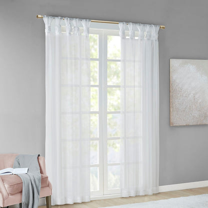 Twist Tab Voile Sheer Window Pair with Twist Tab Top – White Sheer Curtains