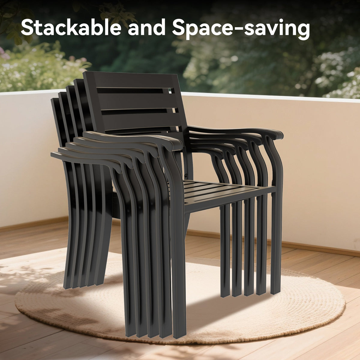 5-Piece Outdoor Patio Dining Set with Stackable Metal Chairs – Black