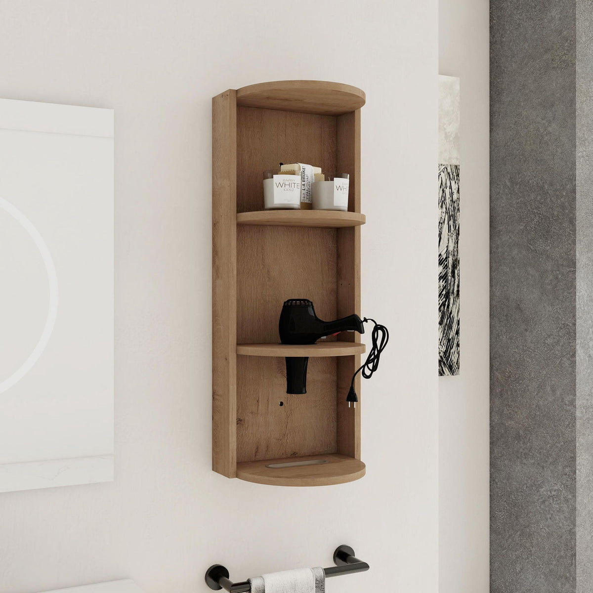 Bathroom Wall Mounted Storage Rack with Floating Design - Light Brown or White