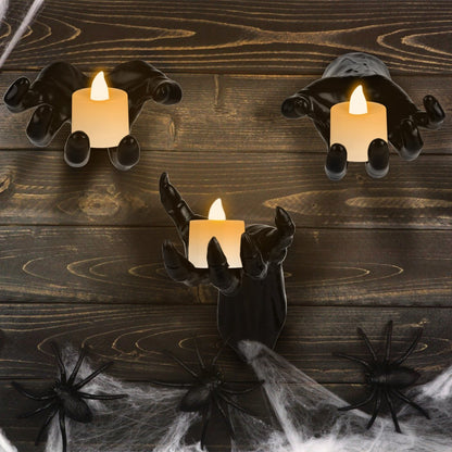 3Pcs Creepy Reaching Hands With Lighted Candles Wall Mounted Halloween Decoration Witch Devil Hand Aesthetic Goth Gothic Life-Sized Horror Hands Hangi