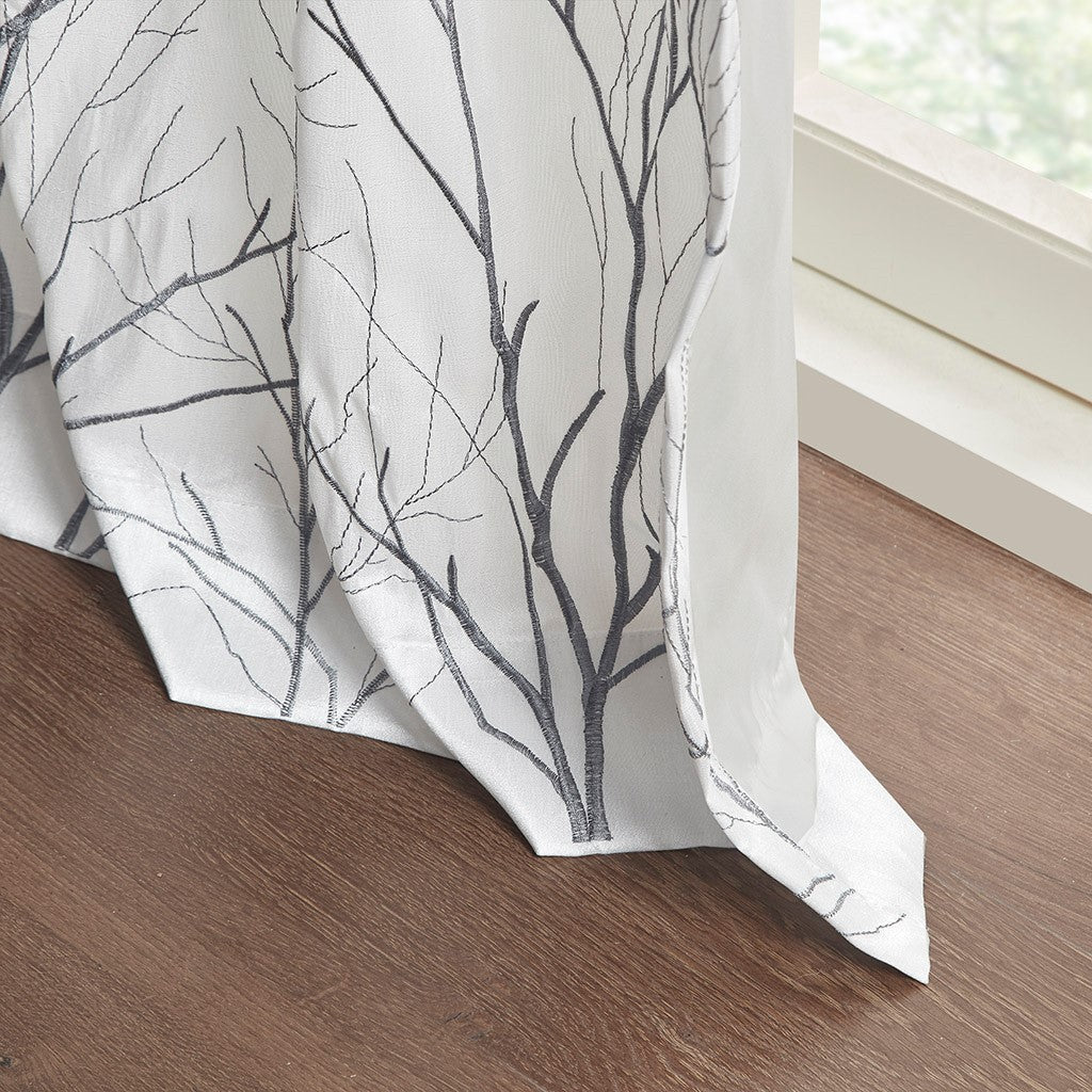 White Embroidered Curtain Panel with Lining - 50x95 Inches