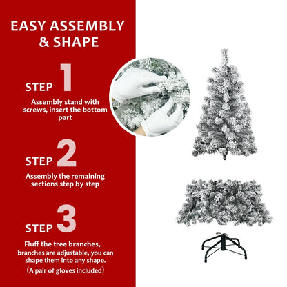 4FT Flocked Christmas Tree with 233 Tips - Green, White