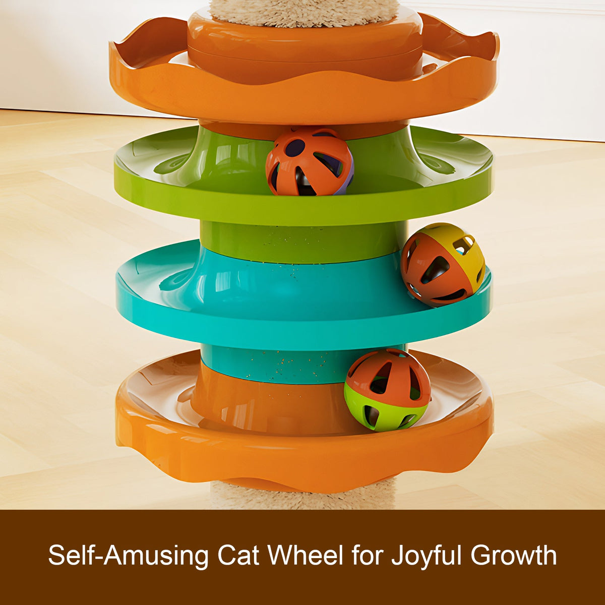 Floor to Ceiling Cat Tree with Wood Condo Cave Bed and Hammock - Adjustable Height