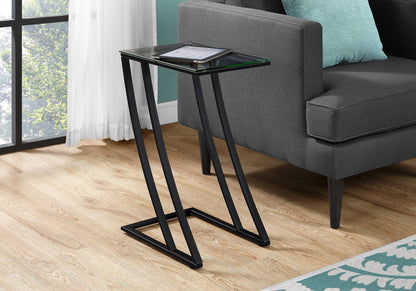 C-Shaped Accent Table with Glass Top and Metal Frame - Black or Gray