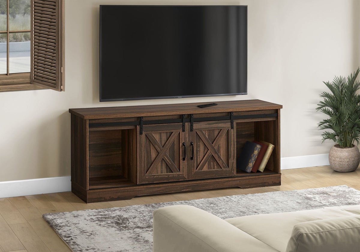 Transitional TV Stand Console with Barn Doors - Light Brown, Dark Gray, or Pearl Silver