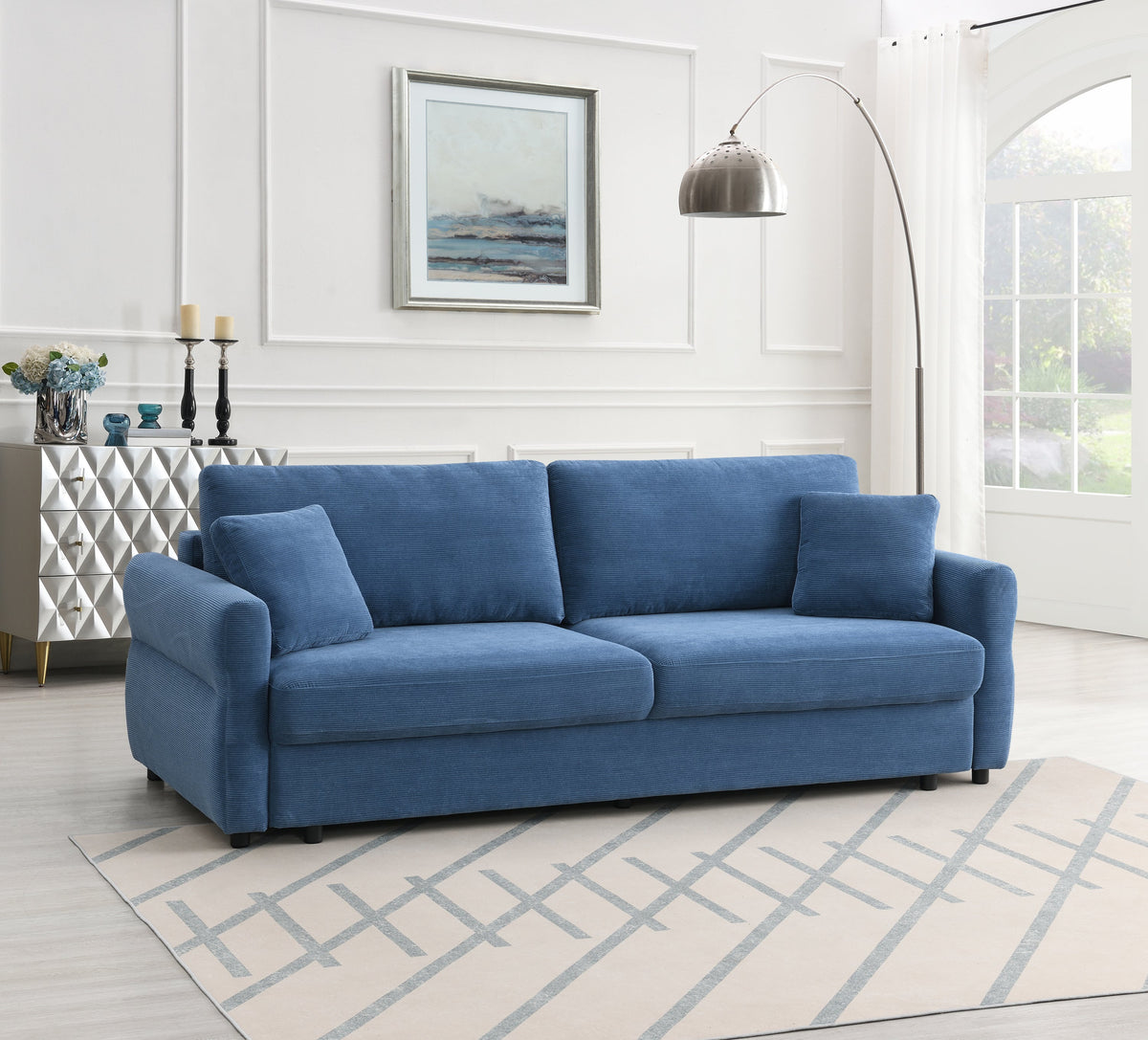 Haran Fabric Pull-Out Sleeper with Storage - Blue Fabric Sleeper Sofa
