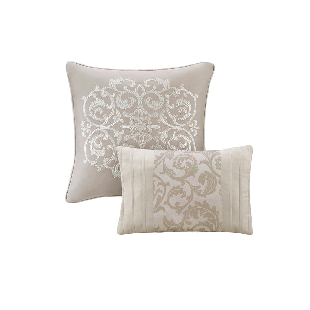 Embroidered 8 Piece Comforter Set with Hypoallergenic Fill - Neutral Queen