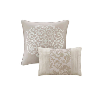 Embroidered 8 Piece Comforter Set with Hypoallergenic Fill - Neutral Queen